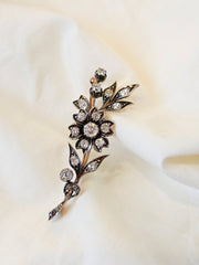 12k Solid Yellow Gold & Silver Antique Diamond Flower Brooch