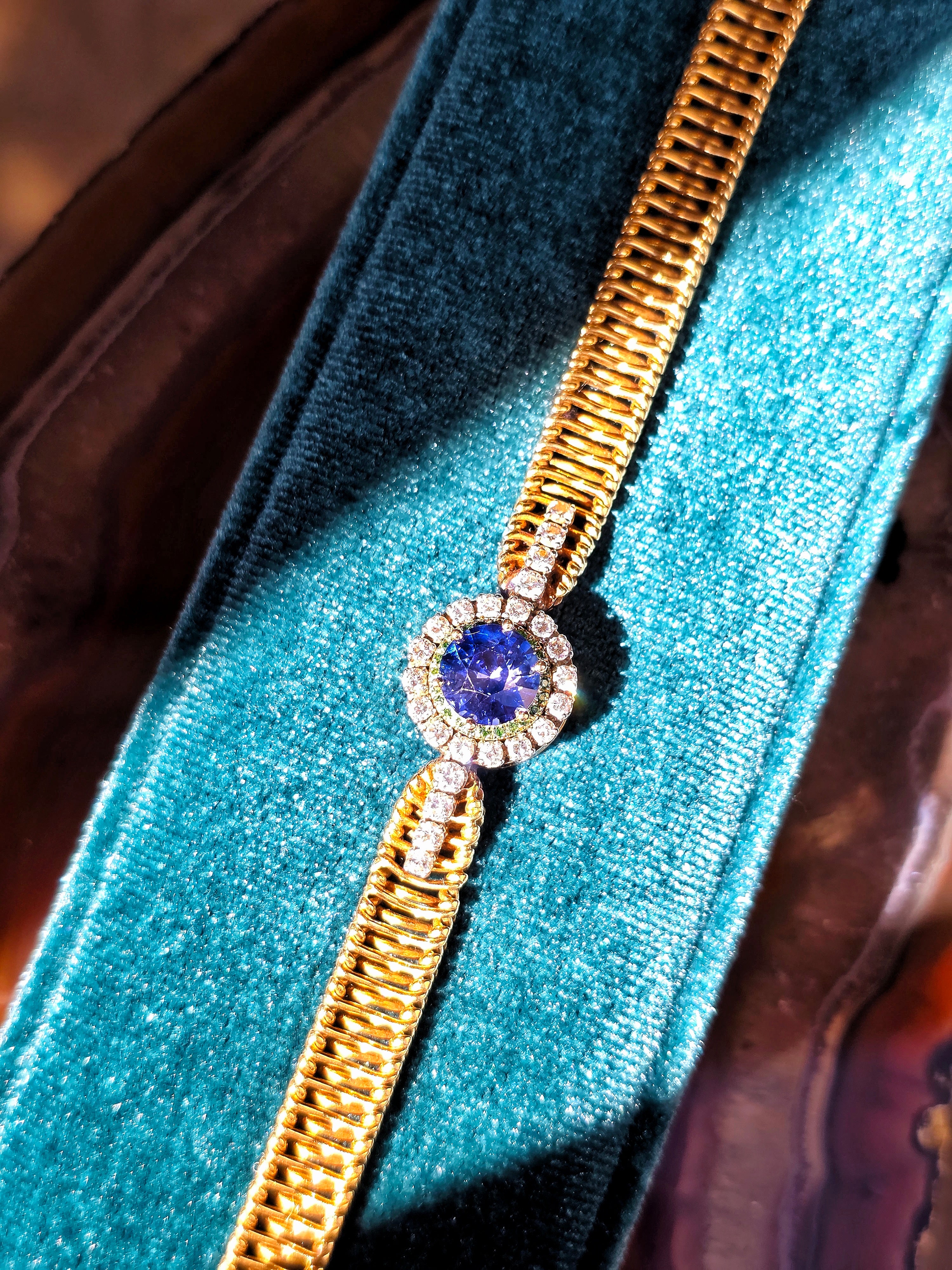 18k Solid Gold Vintage Jaeger Lecoultre Watch Ceylon Sapphire Bracelet | Indulgems