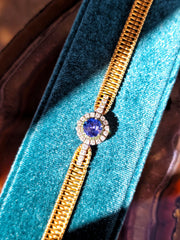 18k Solid Gold Vintage Jaeger Lecoultre Watch Ceylon Sapphire Bracelet | Indulgems