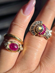 14k Yellow Gold Old Cut Diamond Ruby Tank Ring | Indulgems | Vintage
