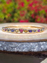14k Yellow Gold Chubby Donut Bezel Fancy Sapphire Cuff Bangle | Indulgems