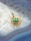 14k Yellow Gold Emerald & Diamond Round Disc Charm | Indulgems