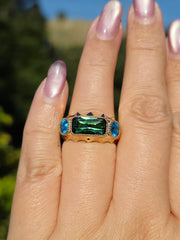 14k Yellow Gold Green Tourmaline & Neon Apatite Gemstone Band Ring Size 8 | Indulgems | Aurora