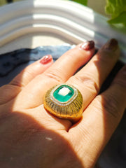 18k Solid Gold 6.8 Carat Zambian Emerald Cushion Statement Signet