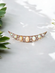 14k Yellow Gold Antique Opal & Rose-cut Diamond Brooch | Indulgems | Antique Jewelry