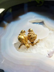 18k Solid Gold Vintage Les Inseparables Lovebirds Brooch | Indulgems