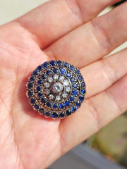 Antique Diamond & Blue Sapphire Brooch in 14k Gold and Silver | Indulgems