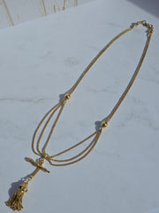 18k Solid Gold French Antique Winding Key Tassel Necklace 18" | Indulgems