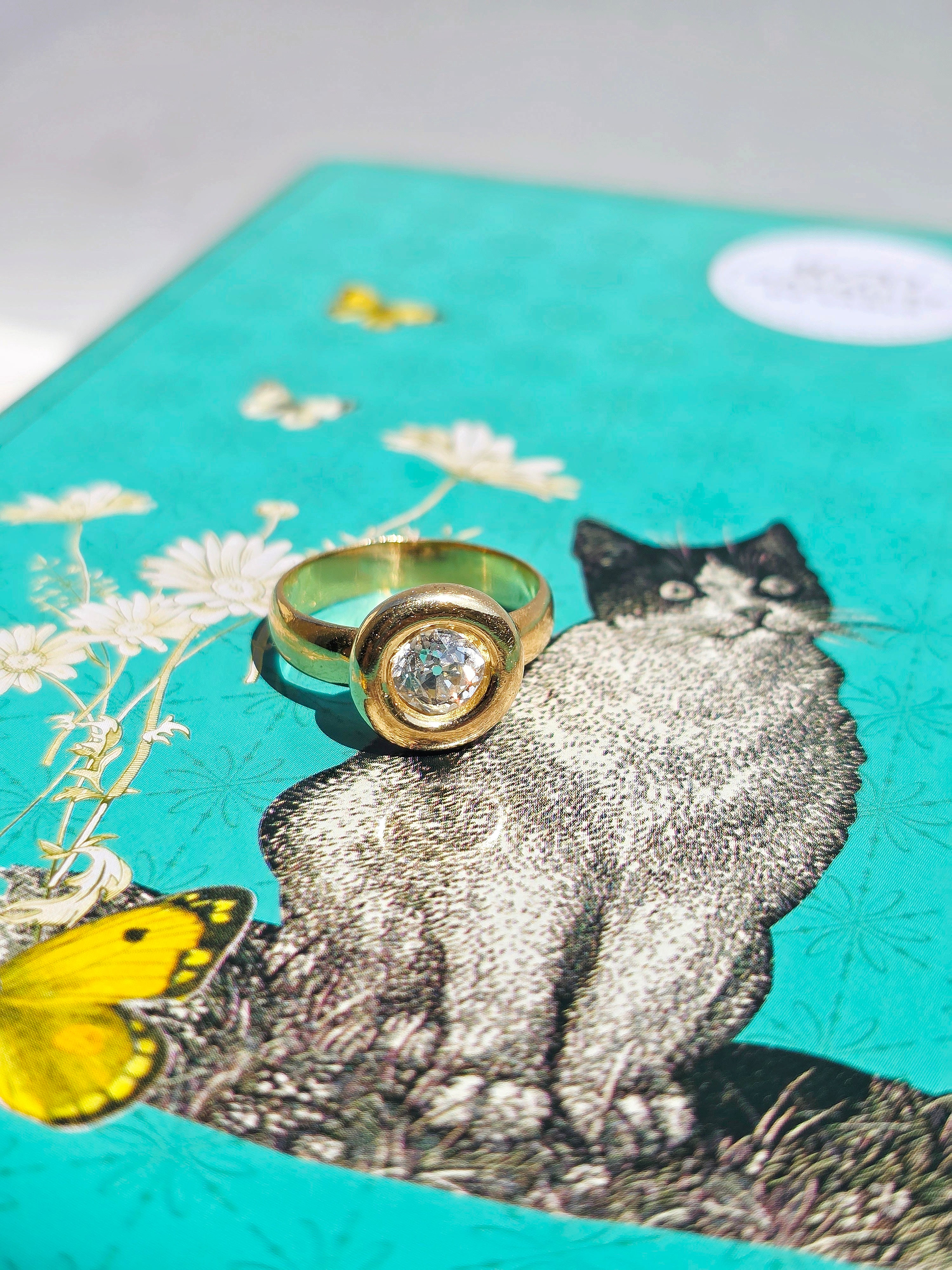 18K Solid Yellow Gold Old Cut Diamond 0.8 ct Donut Ring Sz 6.5 | Indulgems | Vintage Real Gold Jewelry