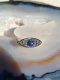 14k Yellow Gold & Platinum Cornflower Blue Sapphire and Lab-Grown Diamond Ring sz 7 | Indulgems | Luna Collection