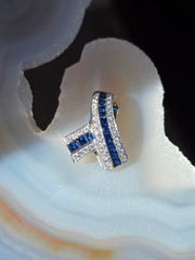 18k White Gold Blue Sapphire & Diamond Vintage Pendant Clip | Indulgems