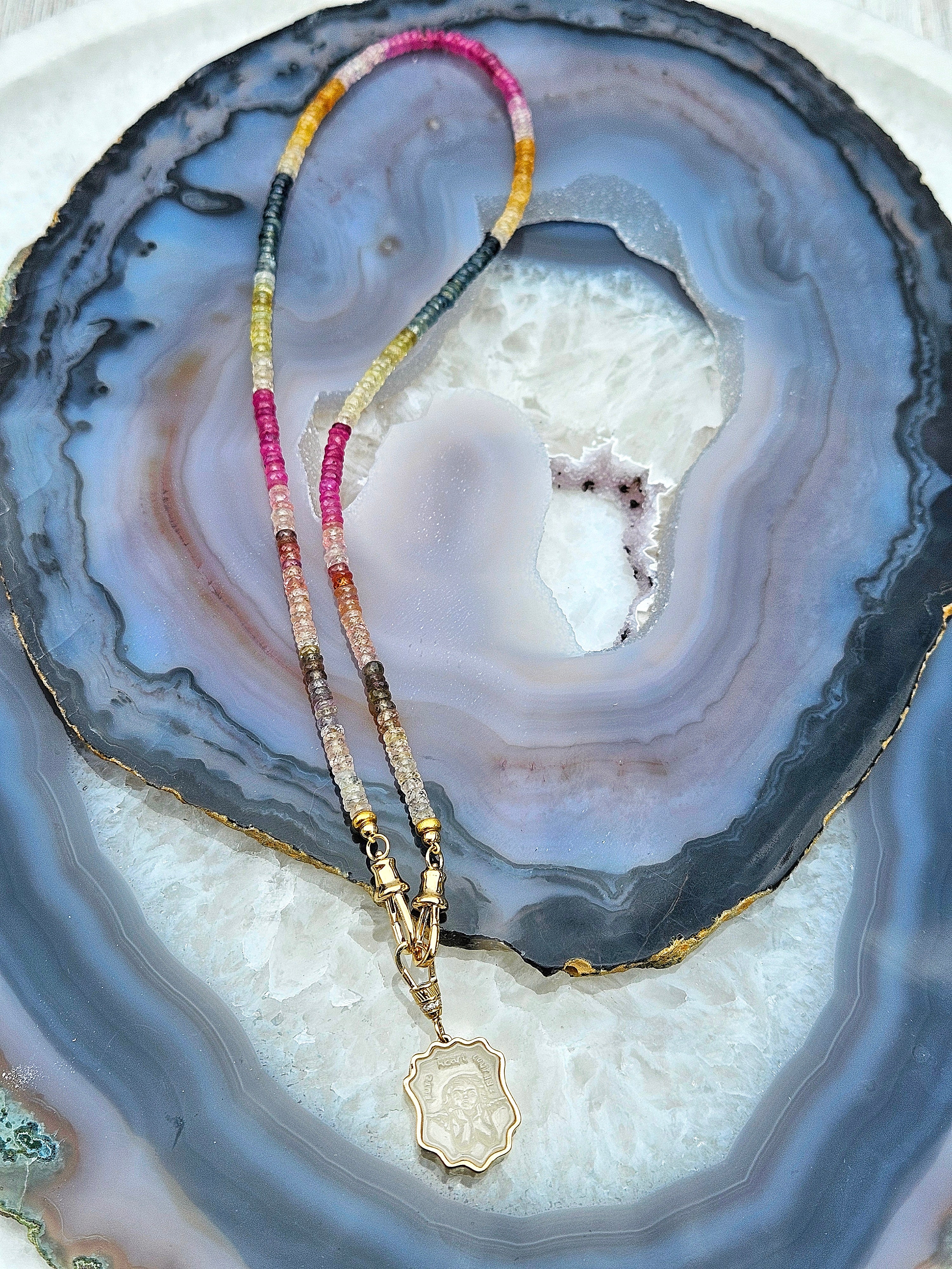 18k Solid Gold Multicolor Sapphire Faceted Gemstone Bead Necklace 17" | Indulgems | Designs in Real Gold