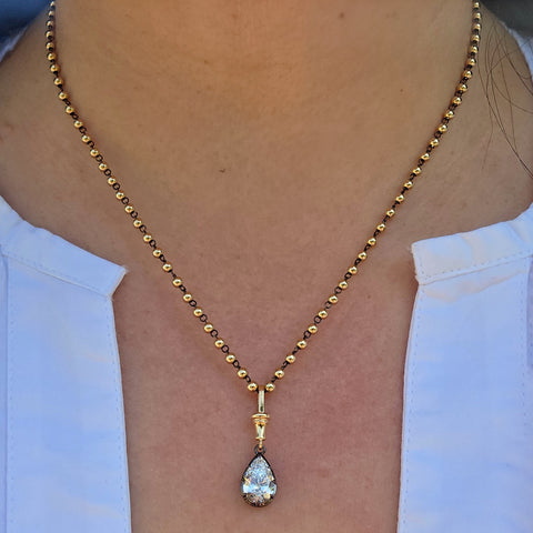 18k Solid Gold &Black Rhodium Accent 2 CARAT Lab-grown Diamond Solitaire Pendant | Indulgems | Belle Époque Collection