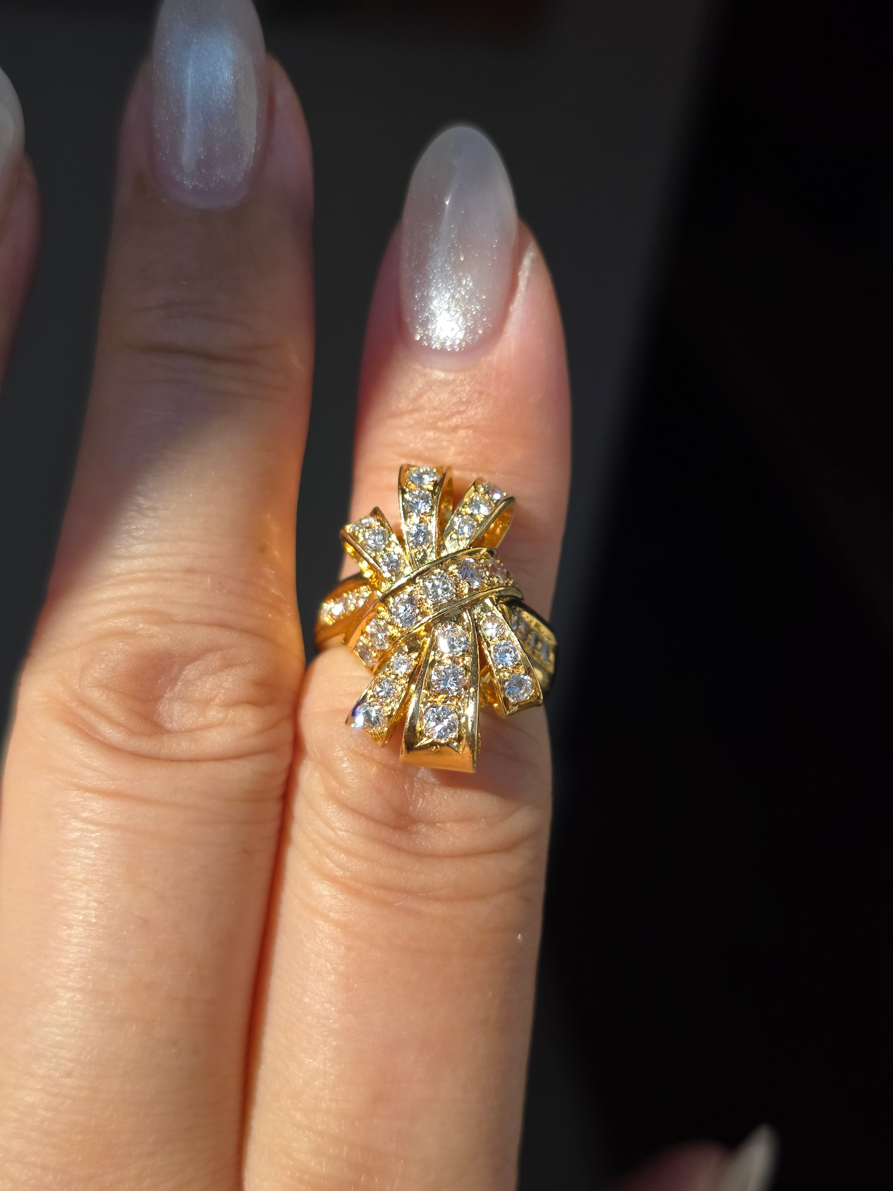 18k Solid Gold Diamond Ribbon Bow Ring Size 6.5 | Indulgems