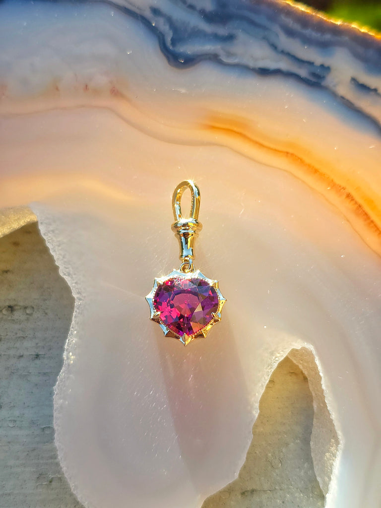 14k Yellow Gold Malaya Garnet Gemstone Heart Aurora Pendant | Indulgems