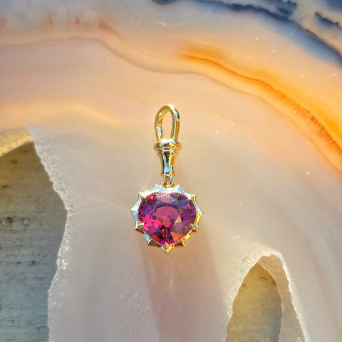 14k Yellow Gold Malaya Garnet Gemstone Heart Aurora Pendant | Indulgems
