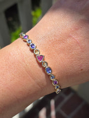 14k Yellow Gold Chubby Donut Bezel Fancy Sapphire Cuff Bangle | Indulgems