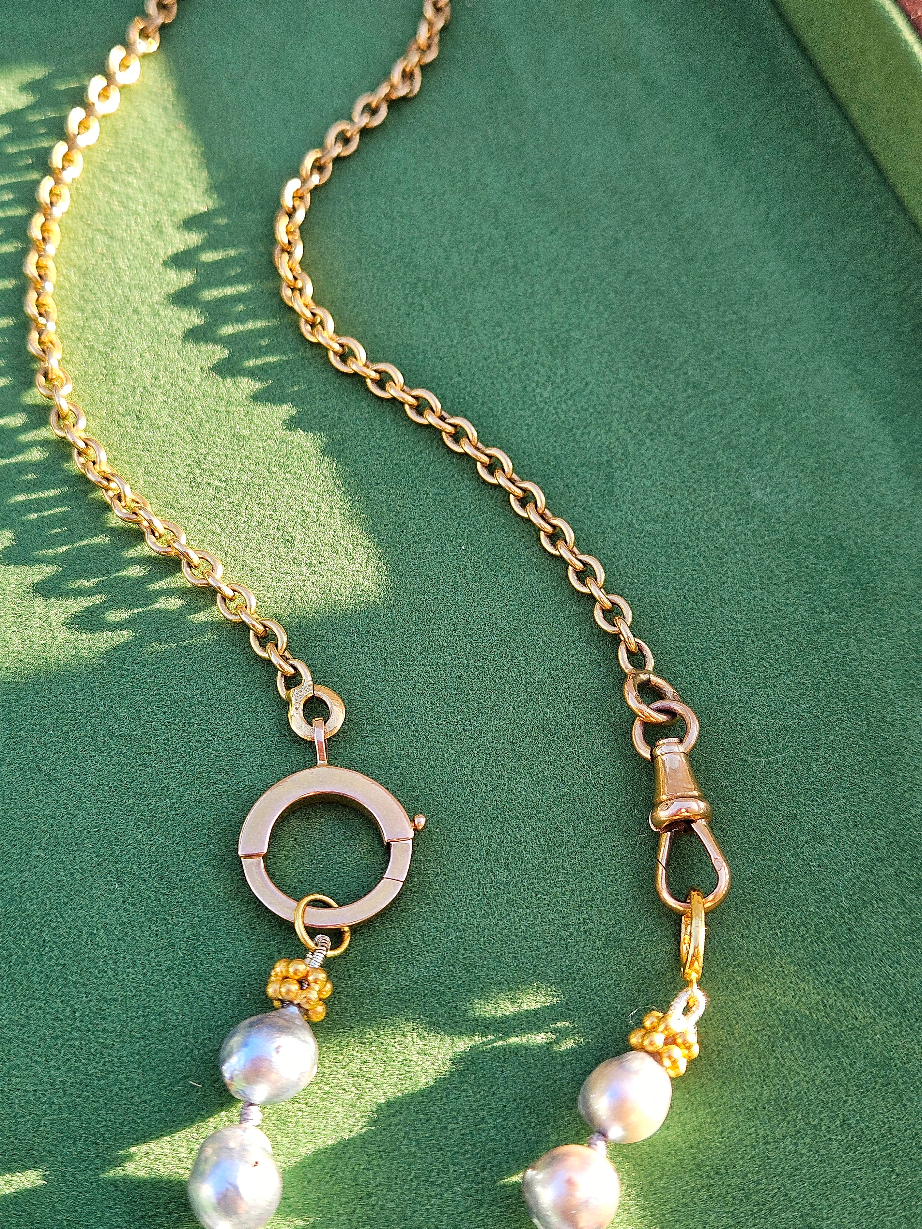 2IN1 Design- 18K Solid Gold Antique Watch Chain & Tahitian Pearl Bracelet with Coin Charm Necklace | Indulgems | Designs in Real Gold