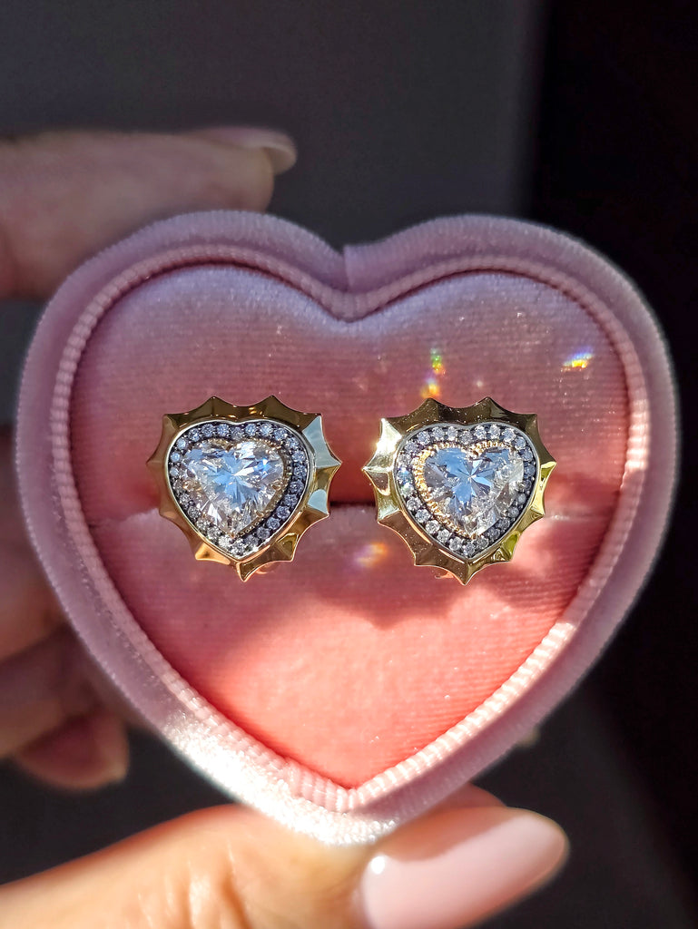 14k Yellow Gold Lab Diamond Heart Earrings | Indulgems | Aurora Halo