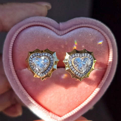14k Yellow Gold Lab Diamond Heart Earrings | Indulgems | Aurora Halo