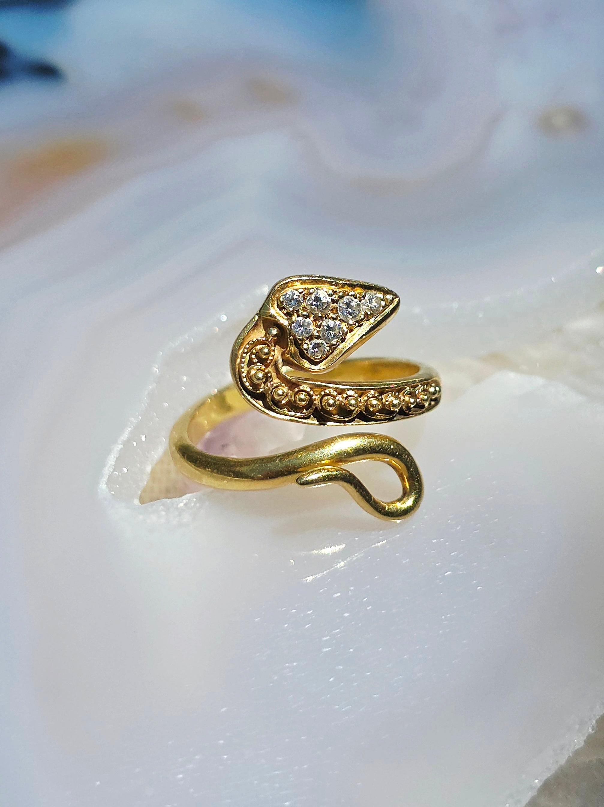 18k Solid Gold Diamond Snake Serpent Ring sz 8 | Indulgems