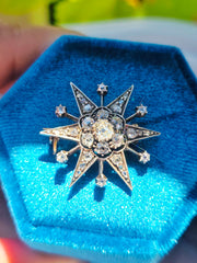 14K Yellow Gold & Silver - Antique Diamond Star Brooch | Indulgems | Designs in Real Gold