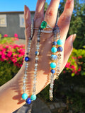 14k & 18k Solid Gold - Copper Aquamarine, Lapis, Amazonite, Labradorite and Sunset Dumortierite Multi Gemstone Open Loop Necklace 24"