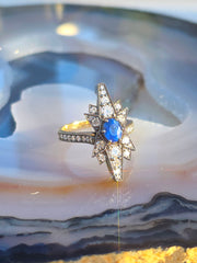 14k Yellow Gold & Platinum Cornflower Blue Sapphire Diamond Star Transformation Ring Pendant | Indulgems