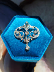 14k Gold Celestial Scrolling Motif Diamond Pendant | Indulgems | Antique Revival