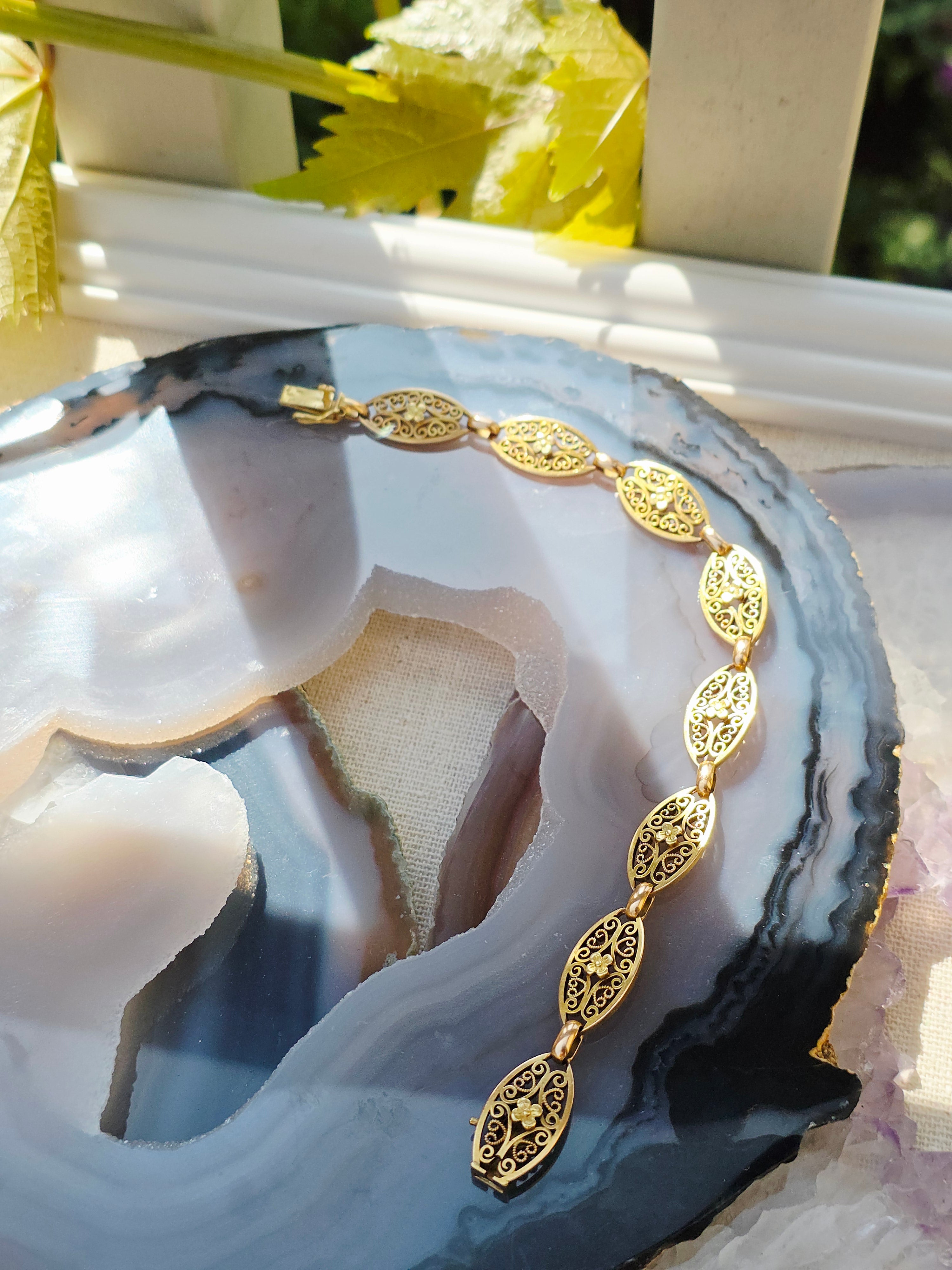 18k Solid Gold French Filigree Chain Bracelet | Indulgems