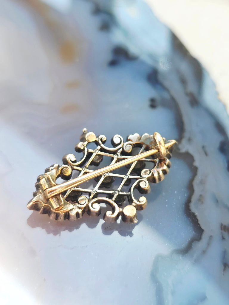 Silver & 18k Gold Antique Paste Brooch | Indulgems