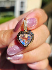 18k Solid Gold Madagascar Rainbow Moonstone Heart Pendant | Indulgems
