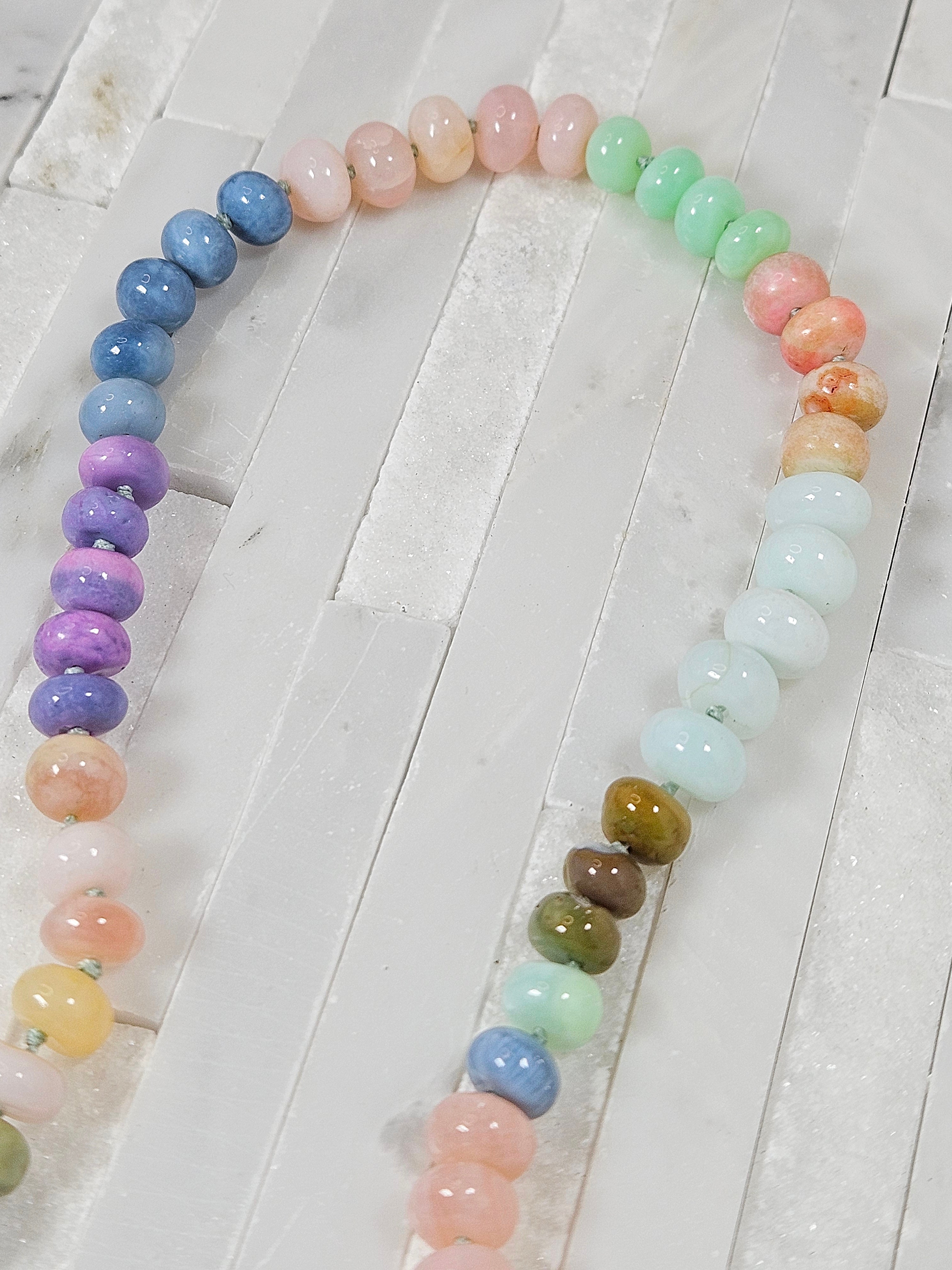 Pastel Multicolor Candy Pop Opal Gemstone Beaded Necklace 14K Gold 16"