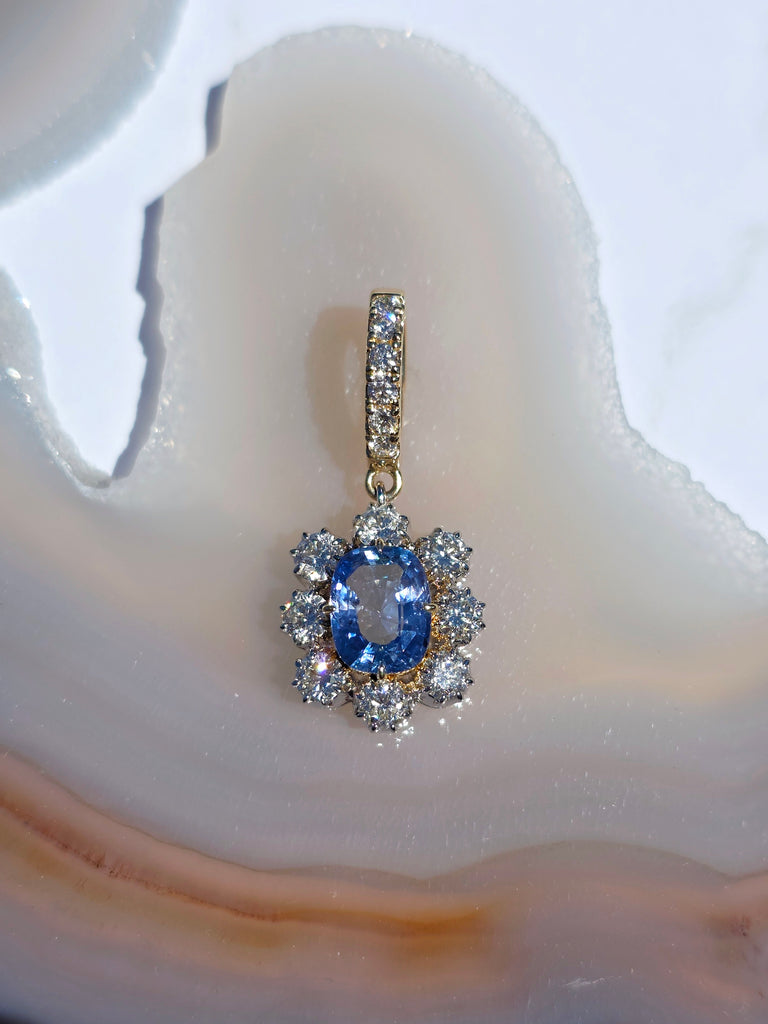 14k Solid Gold Unheated Sapphire Natural Diamond Pendant | Indulgems | Diana Collection