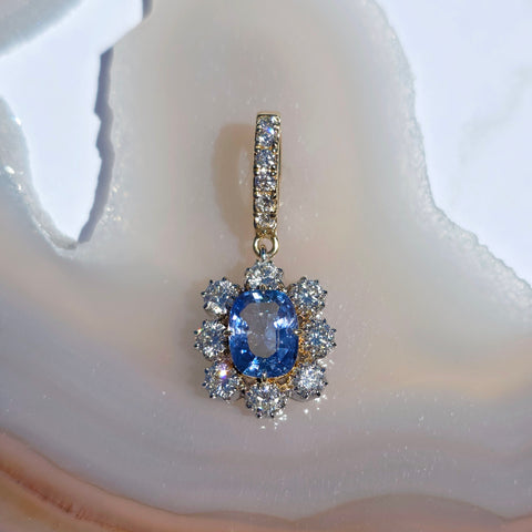 14k Solid Gold Unheated Sapphire Natural Diamond Pendant | Indulgems | Diana Collection