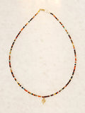 14K Yellow Gold Multicolor Natural Agate Micro Gemstone Bead Necklace with Diamond Star Charm 17"