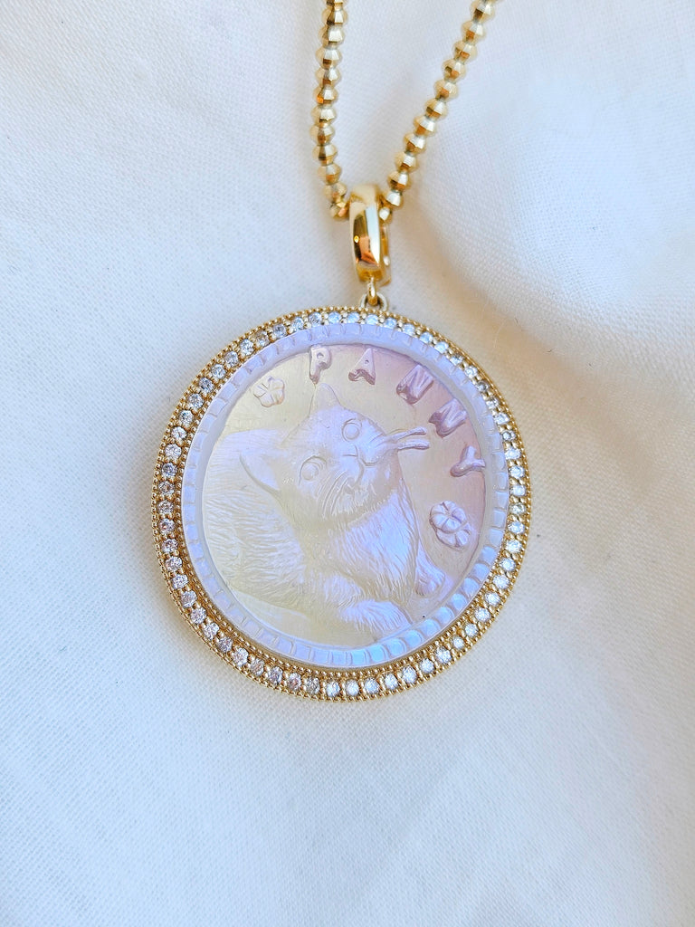 Bespoke Pet Portrait Collection - 18K Gold Handcarved Gemstone Pet Locket