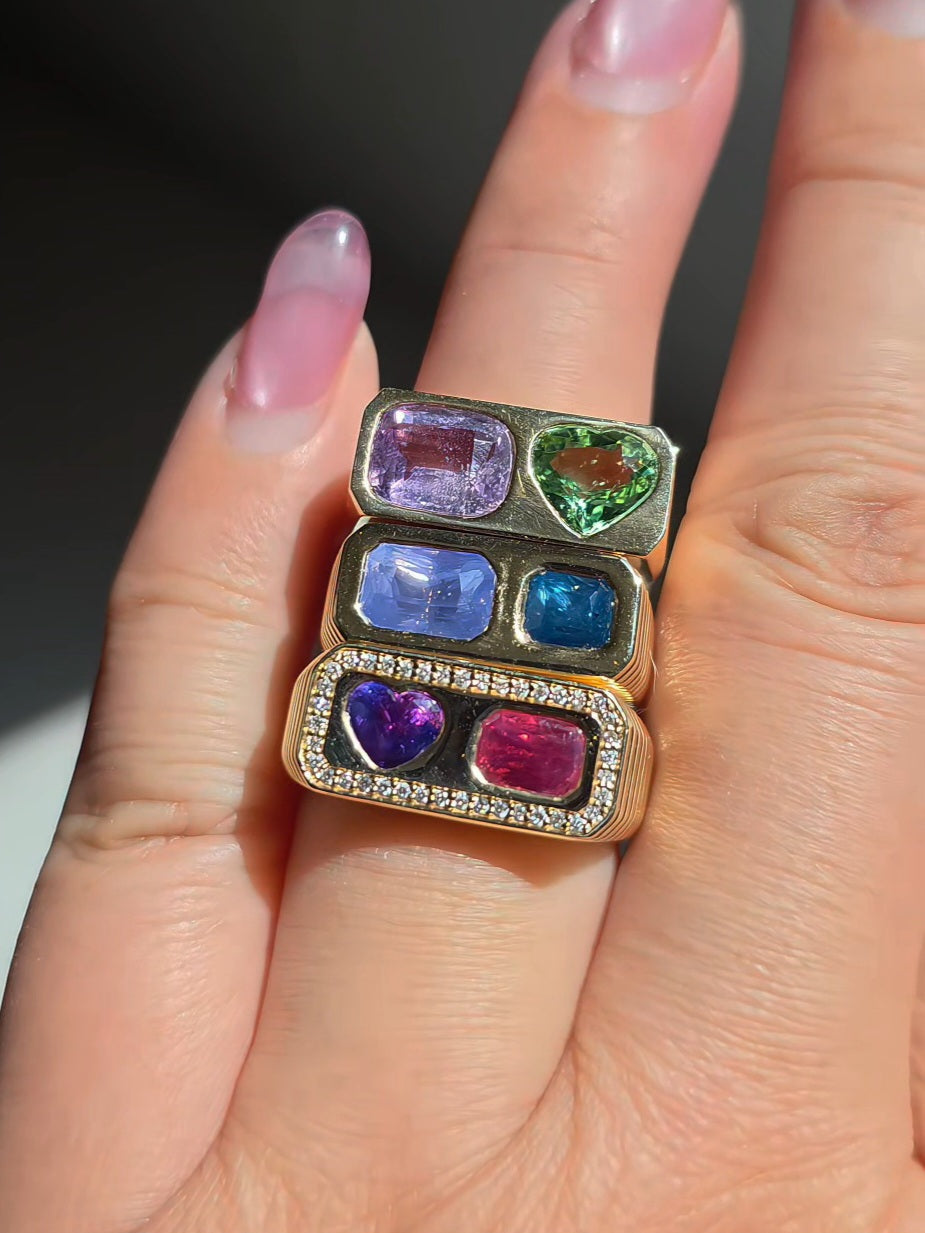 14k Yellow Gold Teal Lilac Sapphire Ring Size 8 | Indulgems | Duality