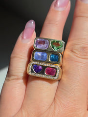 14k Yellow Gold Winza Parti Sapphire Heart & Mahenge Spinel Two Stone Signet Ring Size 10 | Indulgems | Duality