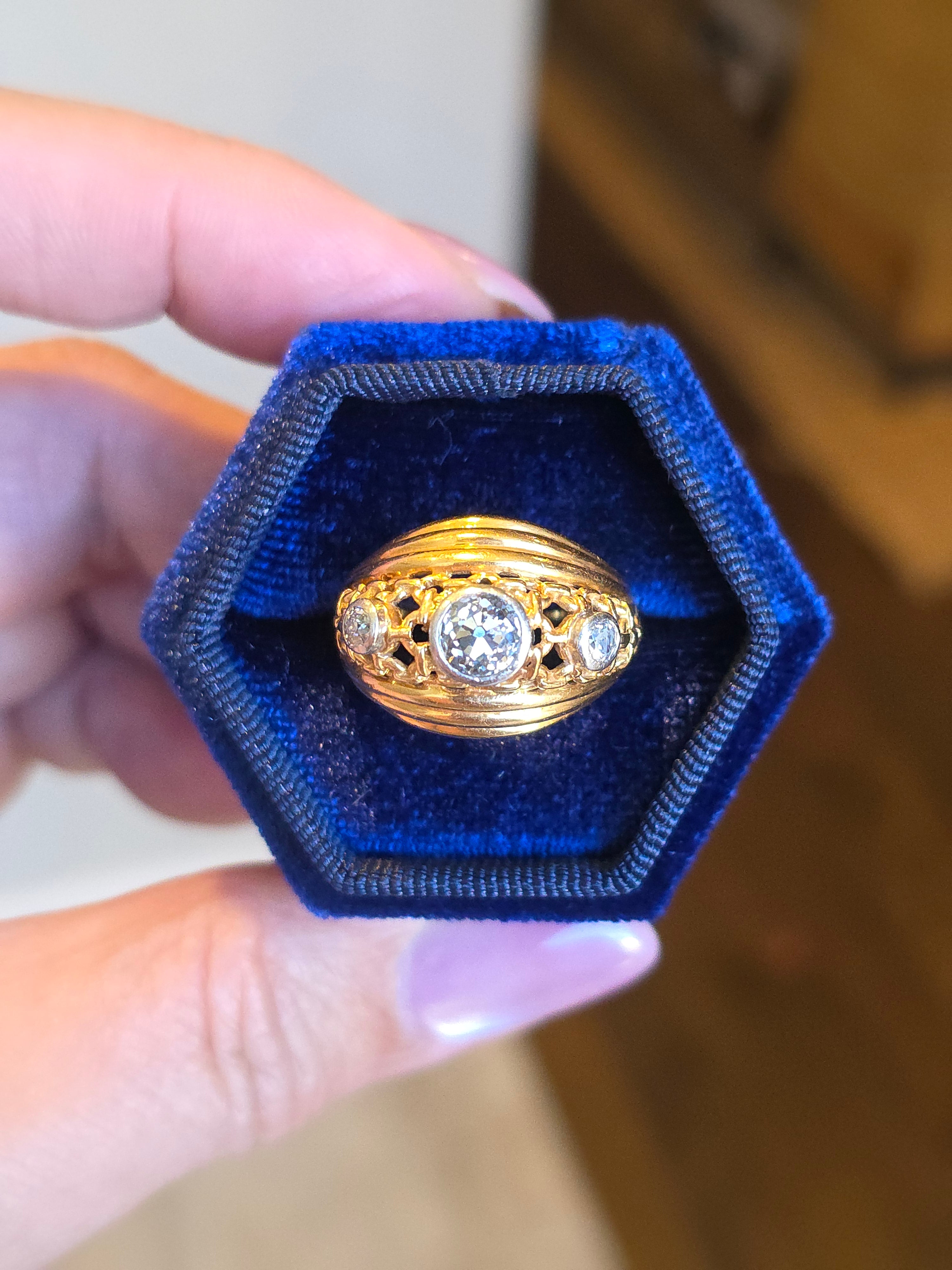 18k Solid Gold Old Cut Diamond Dome Ring Size 6 | Indulgems