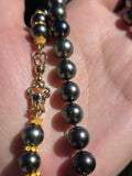 18k Solid Gold Tahitian Pearl Necklace with 3 Charms Oxidized Sterling Silver Coin in 24k Gold