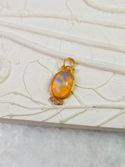 24K Yellow Solid Gold Ethiopian Opal Gemstone Cabochon Diamond Pendant