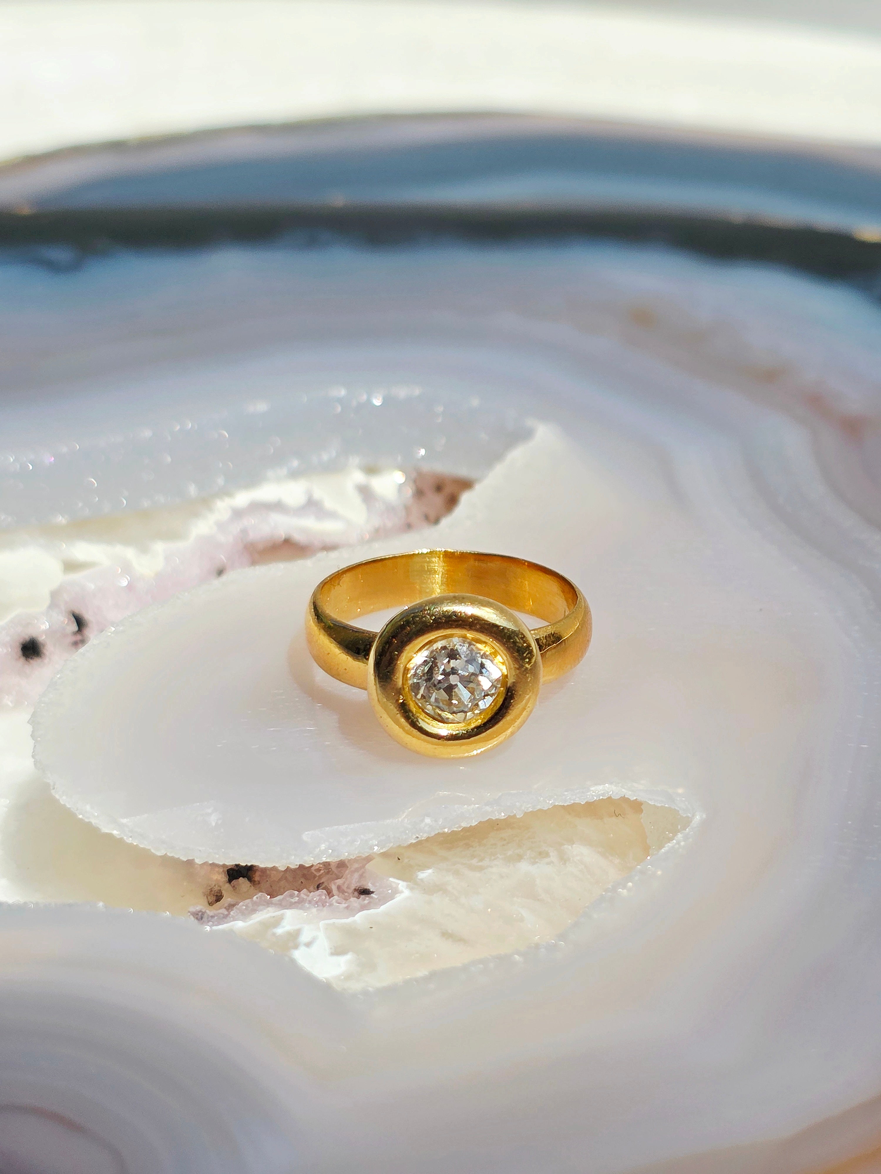 18K Solid Yellow Gold Old Cut Diamond 0.8 ct Donut Ring Sz 6.5 | Indulgems | Vintage Real Gold Jewelry