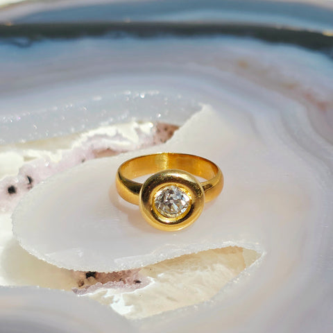 18K Solid Yellow Gold Old Cut Diamond 0.8 ct Donut Ring Sz 6.5 | Indulgems | Vintage Real Gold Jewelry