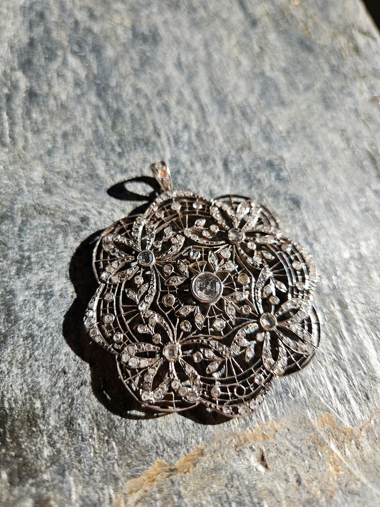 Antique Rose Cut Diamond Filigree Large Statement Pendant | Antique Jewelry | Indulgems | Designs in Real Gold