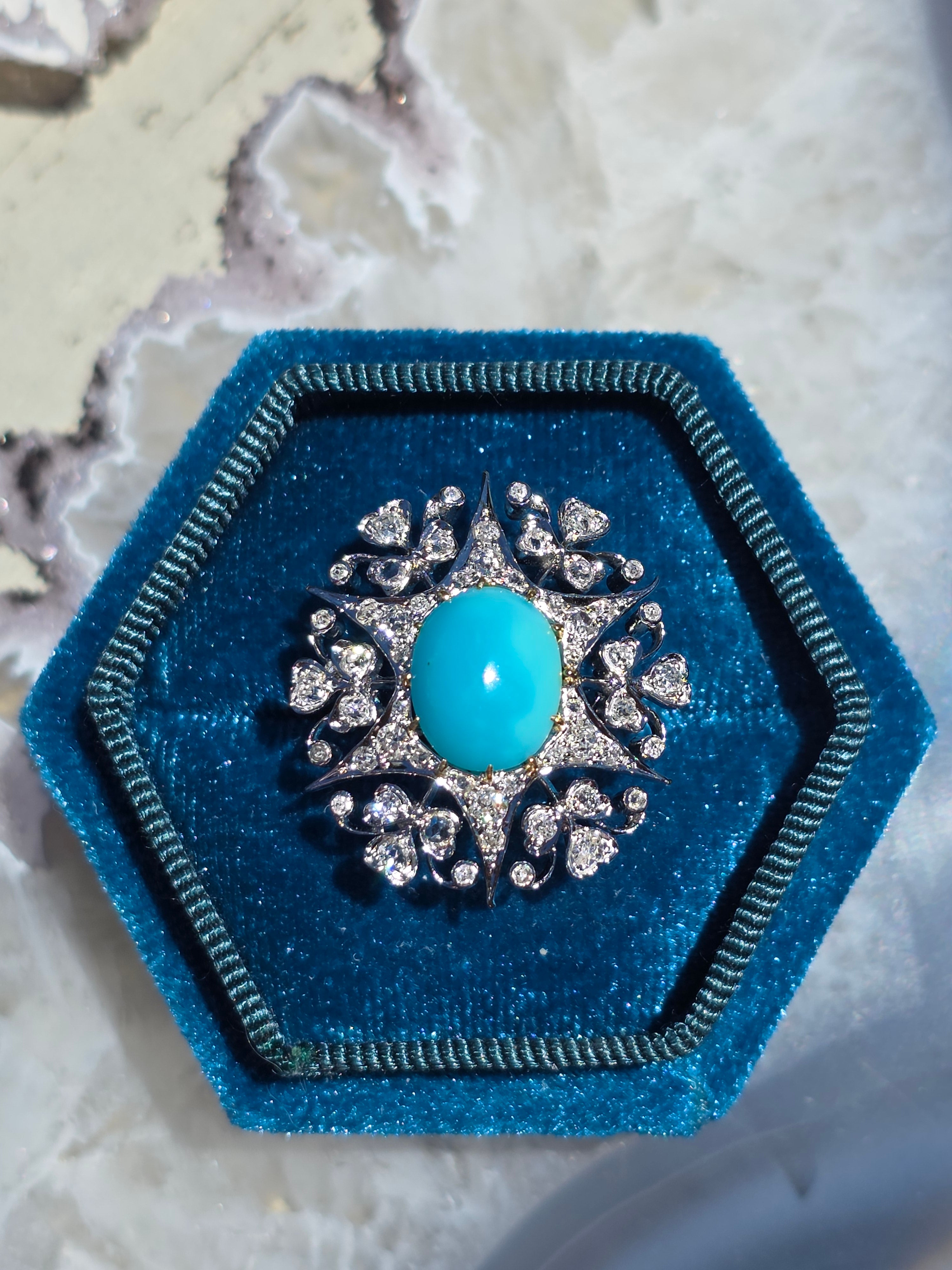 18k Solid Gold & Silver Turquoise & Diamond Ring  Size 8 | Indulgems | Antique Revival