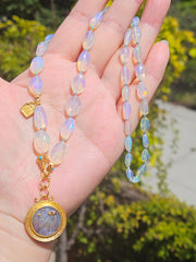 Ethiopian Opal Faceted Nugget Beaded Necklace with Buddha Charm 18K Gold 21.5"