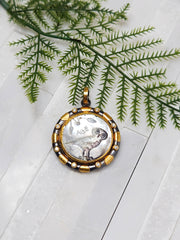 24K Gold Mother of Pearl Hand Carved Pendant with Diamond & Sterling Silver - Athena's Owl Intaglio