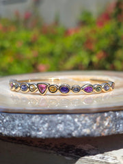 14k Yellow Gold Chubby Donut Bezel Fancy Sapphire Cuff Bangle | Indulgems