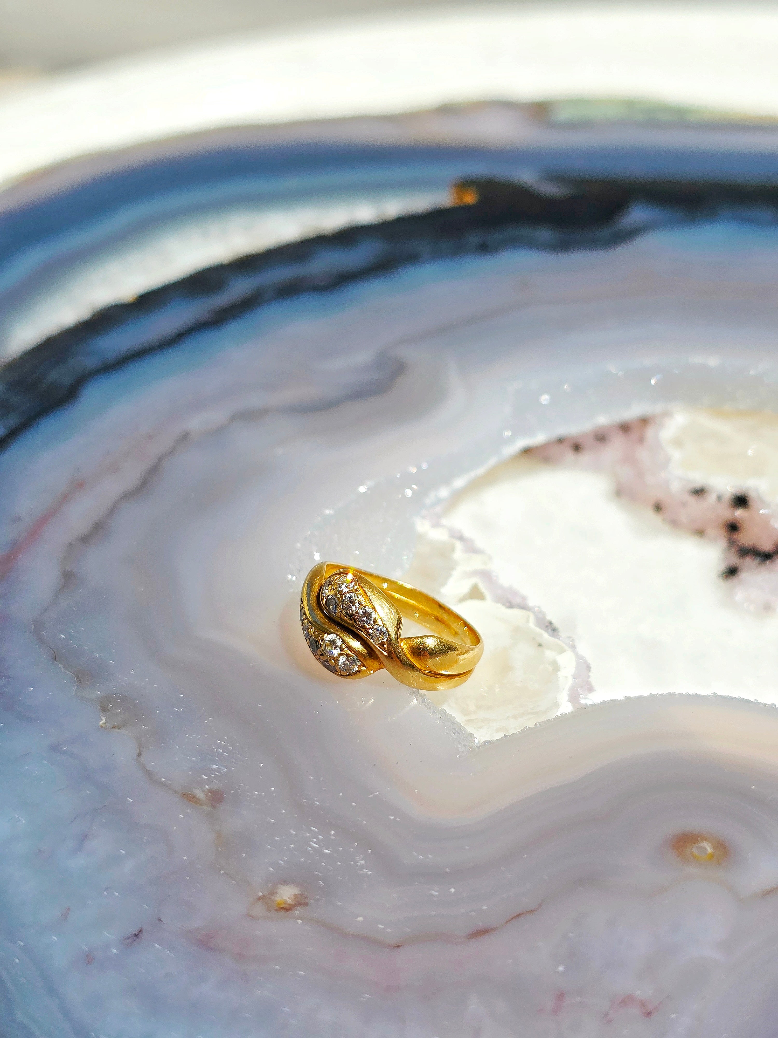 18K Yellow Gold Antique Diamond Pave Double Headed Snake Toi et Moi Ring Size 5 | Indulgems | Designs in Real Gold